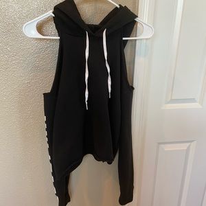 Pink, cold shoulder cropped hoodie
